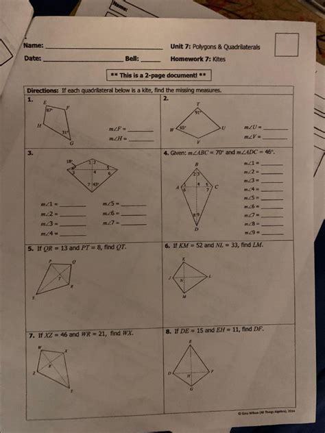 ANSWER KEY. . Unit 6 polygons and quadrilaterals answer key